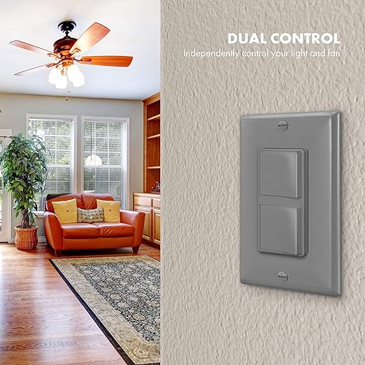 ENERLITES Double Paddle Rocker Combination Decorator Switch, Ground Terminal, Copper Wires Only, Single Pole or 3-Way, Residential/Commercial Grade, 15A 120-277VAC, 62835-GY, Gray