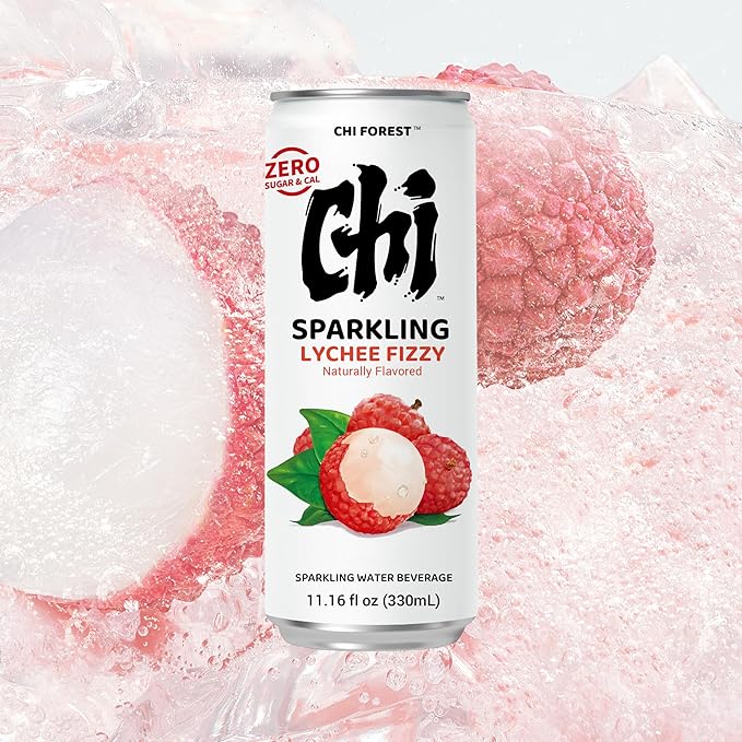 CHI FOREST Sparkling Water Beverage, Lychee & White Peach, 2 Flavors, Zero Sugar, 11.16 fl oz Cans (Pack of 24)