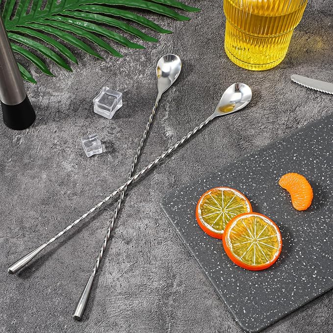 18 Pcs 12 Inch Bar Spoon Cocktail Spoon Stainless Steel Mixing Spoons Spiral Pattern with Polished Surface Stirring Spoons for Cocktail Coffee Drinks, Home Bar Party (Silver)