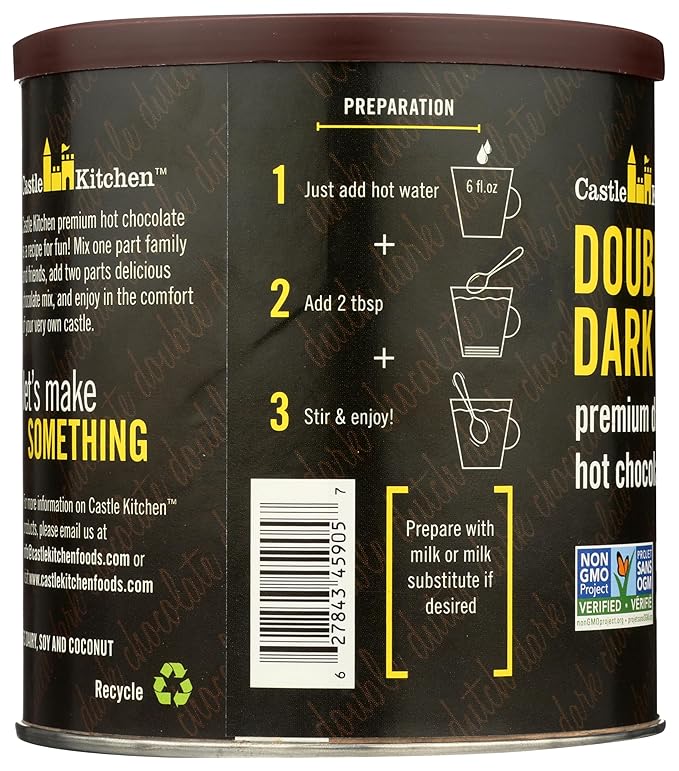 Castle Kitchen Double Decadent Dark Chocolate Hot Cocoa Mix-Dairy-Free, Vegan, Plant Based, Gluten-Free, Non-GMO Project Verified, Kosher Hot Chocolate-Just Add Water-14 oz Tin