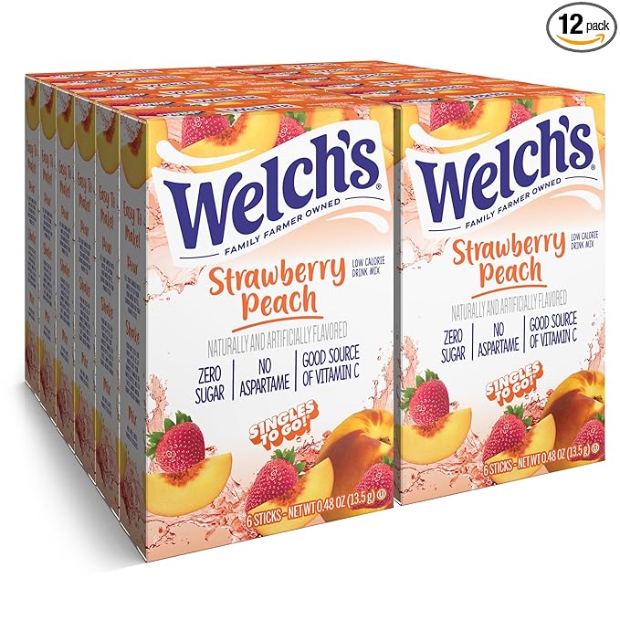 Welch's Singles To Go Water Drink Mix - Powder Sticks, Strawberry Peach, 0.48 Ounce (Pack of 12)