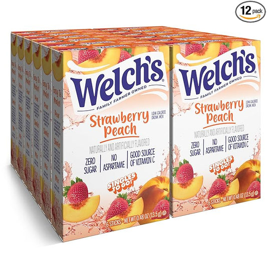 Welch's Singles To Go Water Drink Mix - Powder Sticks, Strawberry Peach, 0.48 Ounce (Pack of 12)