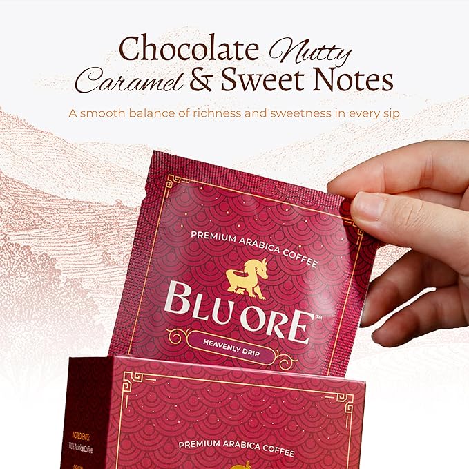Blu Ore Premium Vietnamese Coffee - Medium Roast - Single Serve Pour Over (16 Pack) - 100% Arabica Drip Bag Coffee, Eco-Friendly Filter, Travel Friendly, No Preservatives