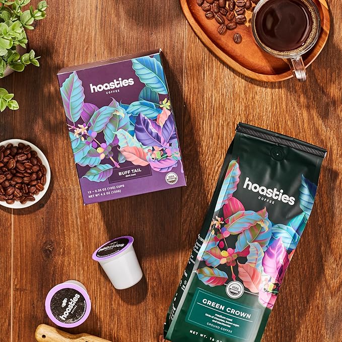Hoasties Coffee Green Crown - Medium Roast Ground Organic Coffee, Made with 100% Colombian Arabica Coffee Beans, 16 ounces