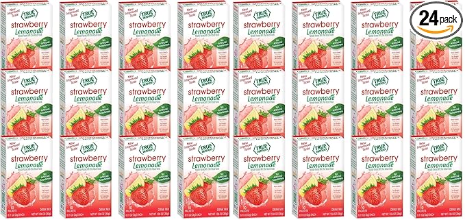 True Citrus True Lemon Strawberry Lemonade Drink Mix, Made from Real Lemons, Low Calorie, Low Sugar, Lemonade Drink Mix, 1.06 oz, 10 Count (Pack of 24)