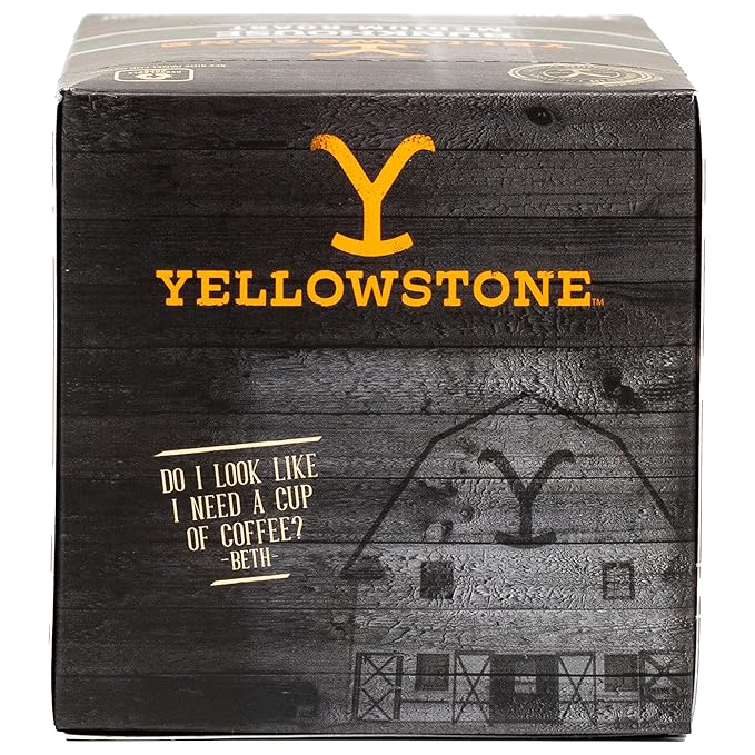Yellowstone Bunkhouse Medium Roast Coffee, Single Serve Recyclable Pods/Cups, 100% Arabica Beans, 12 Count
