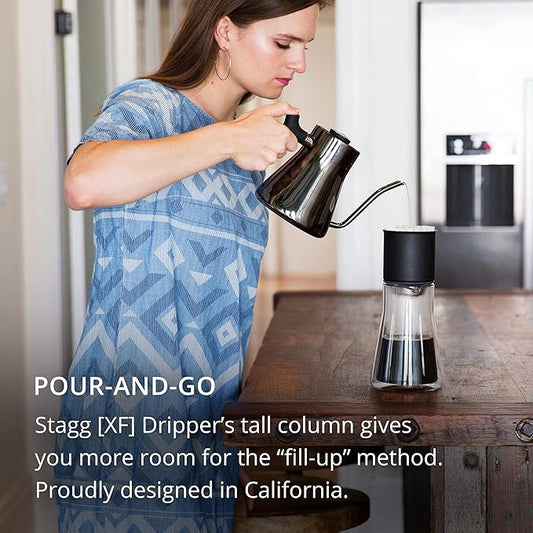 Fellow Stagg Pour-Over Dripper & Double Wall Glass Carafe Kit 20 oz [XF], Stainless Steel, Includes 20 Coffee Brewing Papers