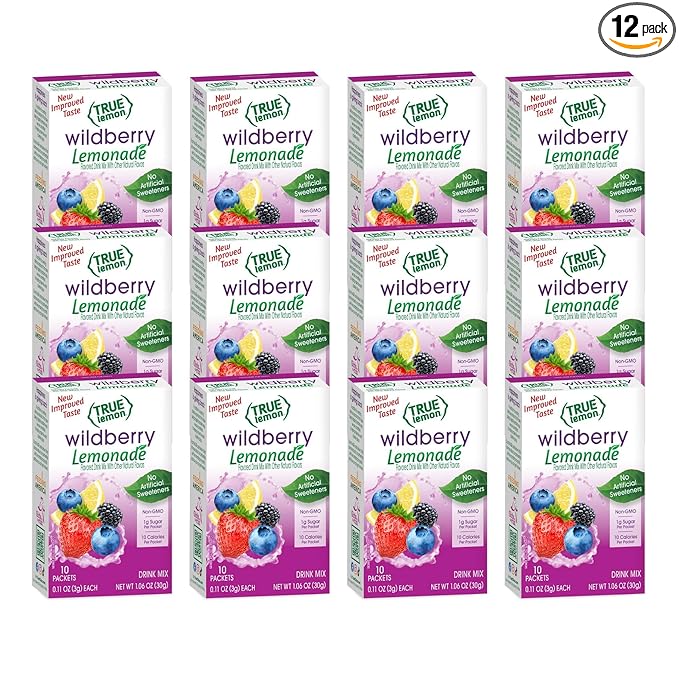 True Citrus True Lemon Wildberry Lemonade Water Enhancer Drink Mix - Low Calorie Water Flavoring - Powdered Drink Mixes & Flavorings - 10 Count (Pack of 12)