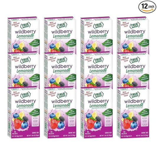 True Citrus True Lemon Wildberry Lemonade Water Enhancer Drink Mix - Low Calorie Water Flavoring - Powdered Drink Mixes & Flavorings - 10 Count (Pack of 12)