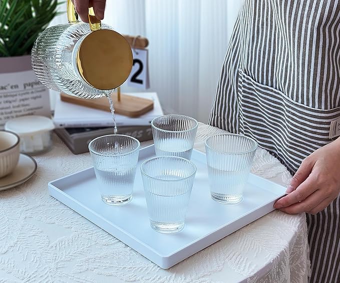 Square Tray for Organization, 11 Inch Plastic Serving Tray, Multi-Purpose Decorative Tray for Bathroom Countertop, Dresser, Ottoman & Coffee Table, Vanity Tray for Jewelry & Makeup, White