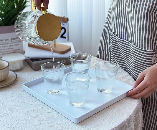 Square Tray for Organization, 11 Inch Plastic Serving Tray, Multi-Purpose Decorative Tray for Bathroom Countertop, Dresser, Ottoman & Coffee Table, Vanity Tray for Jewelry & Makeup, White