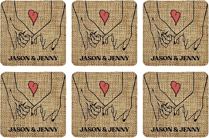 Smile Art Design Family Couple Names Custom Coaster Set of 6 with Base Square Burlap Material Personalized Prints Personalized Gifts Christmas House Warming for her him Valentine's Day Gift Style8