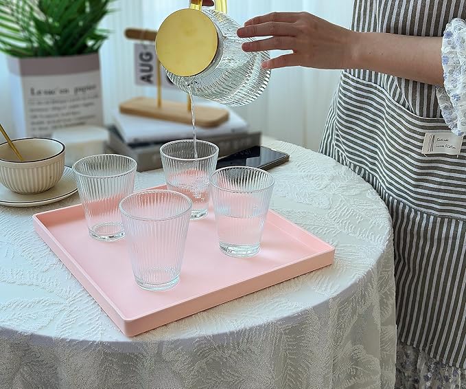 Pink Square Tray 11 Inch - 3 Pack Decorative Organizer Tray for Vanity, Bathroom Countertop, Coffee Table & Ottoman | Multi-Purpose Serving, Makeup, Jewelry, & Catch-All Tray for Home Decor