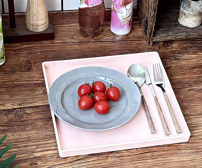 Pink Square Tray - 11 Inch Decorative Organizer Tray for Vanity, Bathroom Countertop, Coffee Table & Ottoman | Multi-Purpose Serving, Makeup, Jewelry, & Catch-All Tray for Home Decor