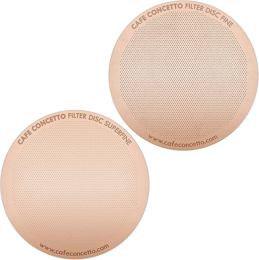 CAFE CONCETTO Filters for use in AeroPress Go/AeroPress Coffee Makers (Fine & Superfine) - Premium Replacement Disc - Reusable Metal, Titanium Coated Stainless Steel. Upgrade Mesh or Filter Papers