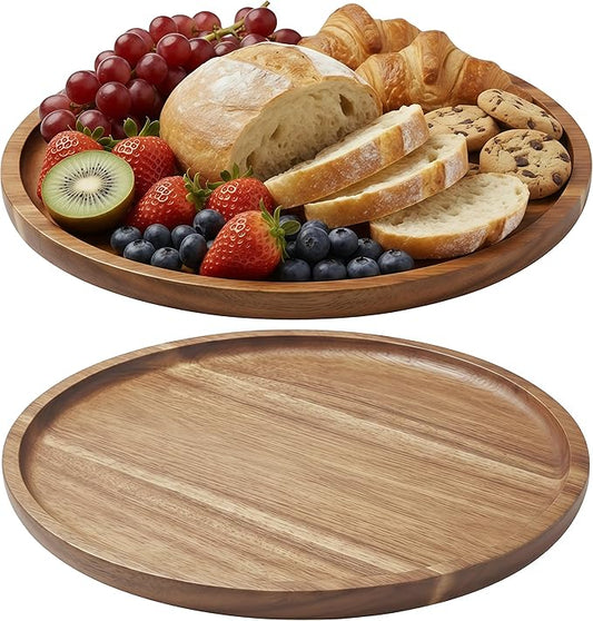 13.7 Inches Charcuterie Board | Multi-Functional Round Wooden Tray – Acacia Wood Serving Tray & Coffee Station Organizer for Kitchen Counter, Decorative Wooden Round Tray for Home Decor