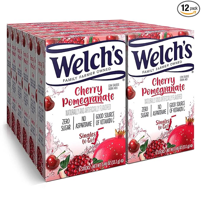Welch's Singles To Go Water Drink Mix - Cherry Pomegranate Powder Stick Packets (12 Boxes with 6 Packets Each - 72 Total Servings)