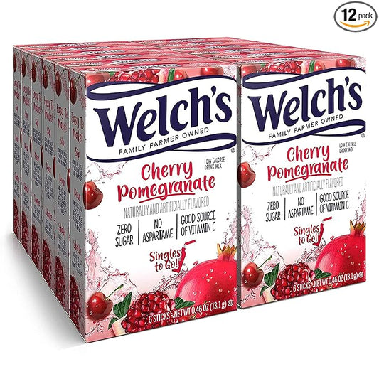 Welch's Singles To Go Water Drink Mix - Cherry Pomegranate Powder Stick Packets (12 Boxes with 6 Packets Each - 72 Total Servings)