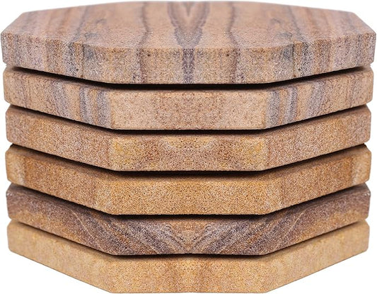 Sandstone Water Absorbent Hand Crafted Octagon Coasters for Drinks- Set of 6-4 inches Wide Thirsty Stone bar/Drink Coasters Made from Real Solid Stone (Without Holder, Set of 6)