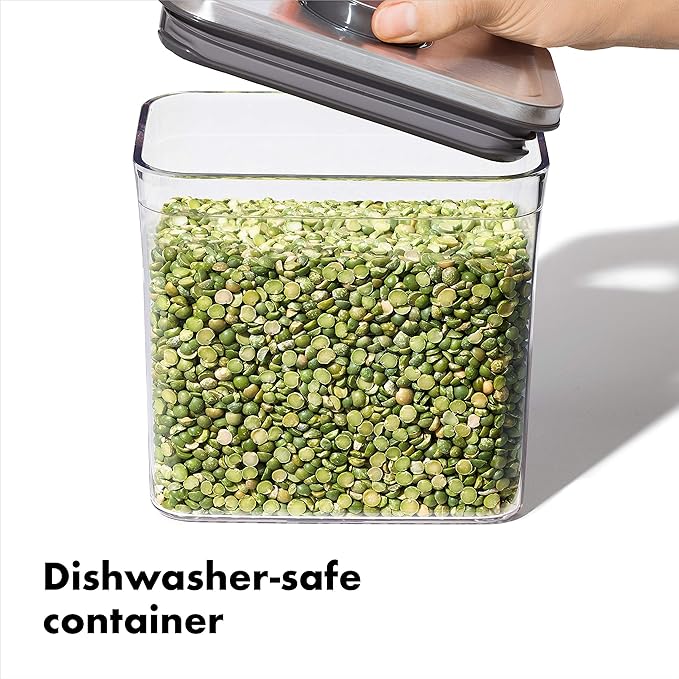 OXO Steel POP Container Big Short Sqaure - 2.8 Qt for Cereal, Grains and More Grey