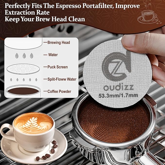 51mm Puck Screen, Reusable Coffee Filters For Espresso Portafilter Filter Basket 51mm, Espresso Screen With Coffee Spoon & Stand, Espresso Accessories, 1.7mm Thickness 150μm 316 Stainless Steel