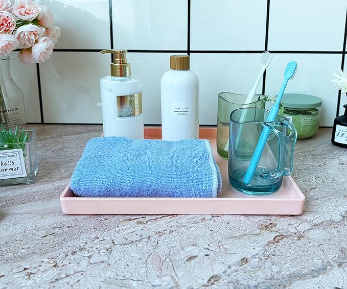 Pink Square Tray 11 Inch - 3 Pack Decorative Organizer Tray for Vanity, Bathroom Countertop, Coffee Table & Ottoman | Multi-Purpose Serving, Makeup, Jewelry, & Catch-All Tray for Home Decor