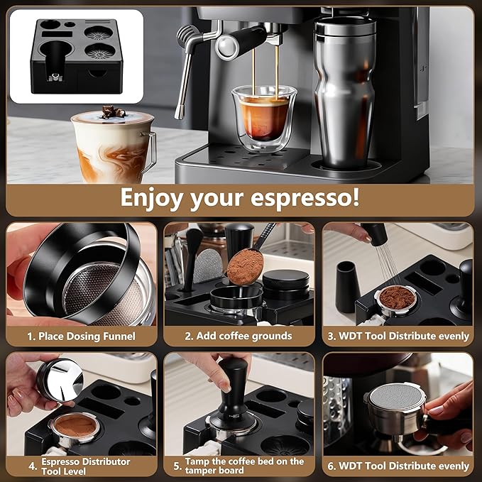 9 Pack Espresso Accessories Kit（Square）,58mm Espresso Tool Kit | Espresso Tamping Station | Coffee Distributor Tamper | WDT Tool | Dosing Funnel | Mother's Day Gift for Espresso Lovers