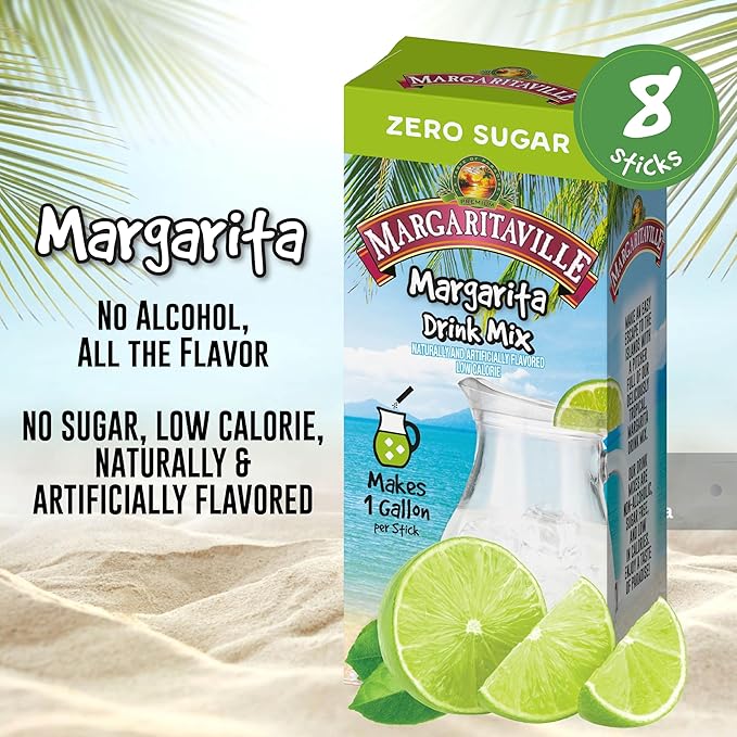 Margaritaville Gallons To Go Powdered Drink Mix, 8-Count Box– Margarita – Low Calorie and Zero Sugar Drink Mix, Each Stick Makes 1 Gallon-Sized Pitcher
