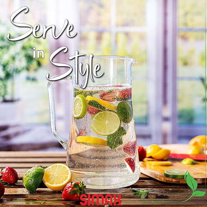 Simax Large Glass Pitcher With Spout, 2.5 Quart (80 Ounce) Borosilicate Glass Iced Tea Pitchers with Handle, Angled Cylinder Design, Glass Water Pitcher