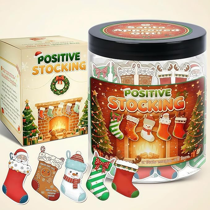 Positive Stocking Jar, Emotional Support Christmas Gift, Stocking Stuffer for Teens Women Men or Teachers, Inspiring Christmas Decor and Gifts