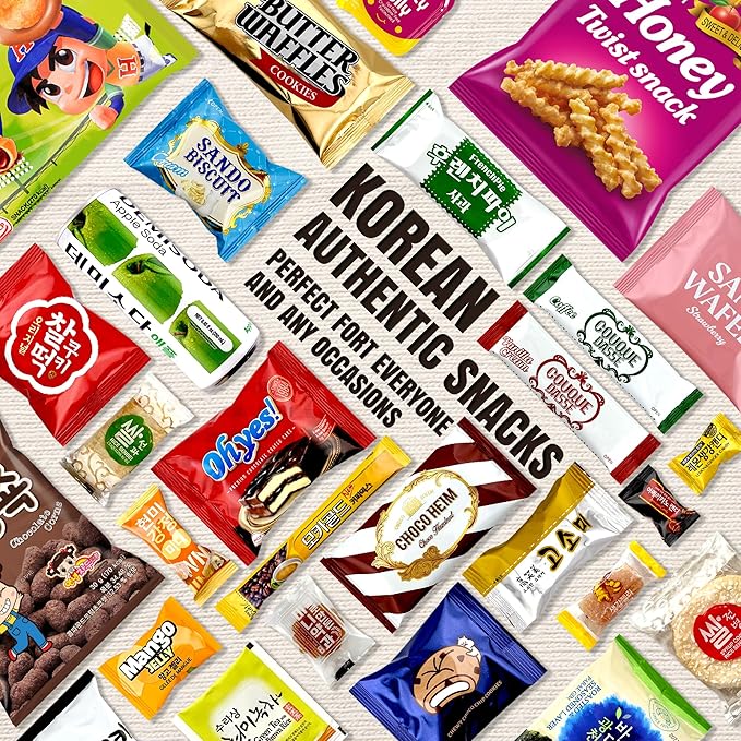 Dagaon Korean Snack Box 30 Count - Sweet and Savory Snacks. Variety of Korean Treats Including Chips, Biscuits, Cookies, Pies, Candies.. Assortment of Korean Snacks for Anyone.