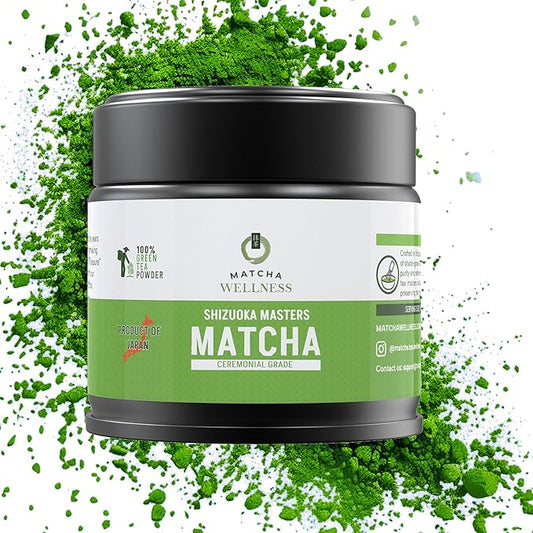 Matcha Wellness - Ceremonial Grade Matcha Green Tea Powder - Shizuoka Masters, Authentic Japanese from Shizuoka, Smooth & Vibrant for Tea Ceremony, Whisked Matcha or Lattes