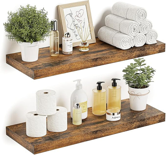 Vivelove Floating Shelves for Wall, 16/24/36/48/55 inch Wall Shelves for Bathroom Bedroom, Living Room, Kitchen, Office, Rustic Farmhouse Shelf Decor with Invisible Bracket, Set of 2