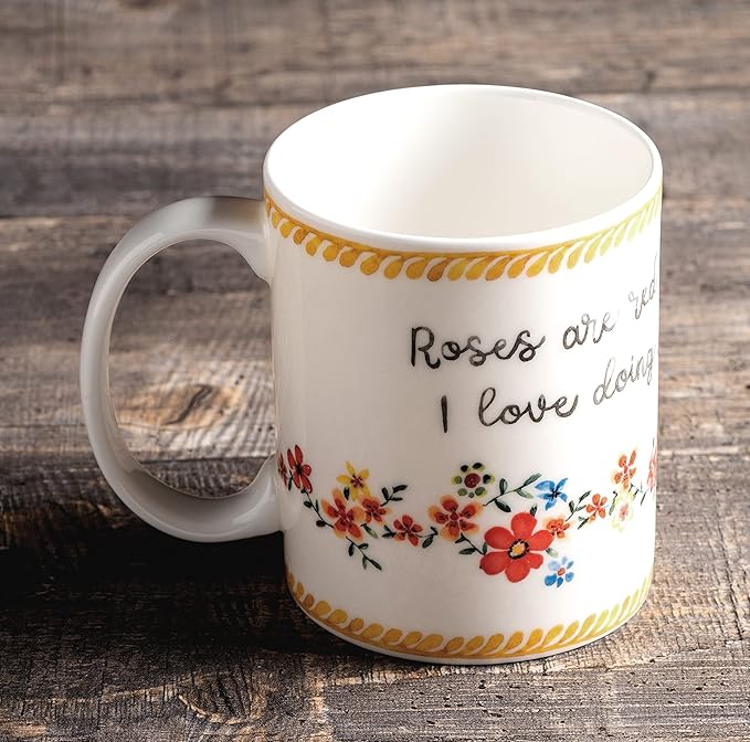 Maison d' Hermine Coffee Mug with Handles Fine Bone China Mugs Pack of One Tea Cups for Hot Beverages Cappuccino Latte Home Office Perfect for Gift (Happy Florals - Sweety Roses Are Red, 12 Ounce)