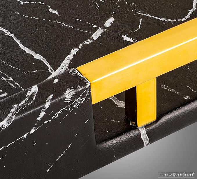 Modern Elegant 17.5"x12" Rectangle Black Marble Faux Leather Decorative Tray Ottoman Coffee Table Perfume Living Room Kitchen Serving Tray with Gold Polished Handles for All Occasion's