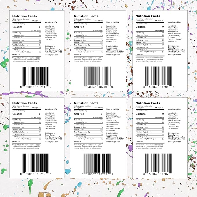 Sessa Syrups Sugar Free Sampler Pack: Simple Syrup, Hazelnut, Lavender, Vanilla, Pistachio, Salted Caramel (11.8 Fl Oz, 6 Pack)