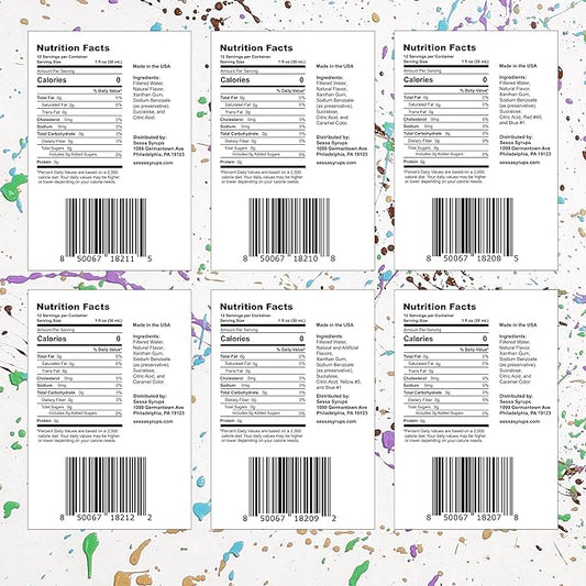 Sessa Syrups Sugar Free Sampler Pack: Simple Syrup, Hazelnut, Lavender, Vanilla, Pistachio, Salted Caramel (11.8 Fl Oz, 6 Pack)