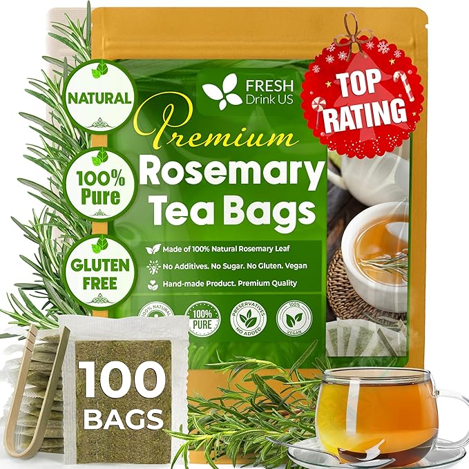 FreshDrinkUS, Premium 100 Rosemary Leaf Tea Bags, Made with 100% Natural Rosemary Dried Leaves, Pure Herbal Tea, No Additives, No Caffeine, No Gluten, Vegan.