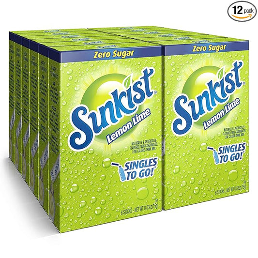 Sunkist Soda Lemon Lime Singles To Go Drink Mix, 0.53 OZ, 6 CT (Pack of 12)