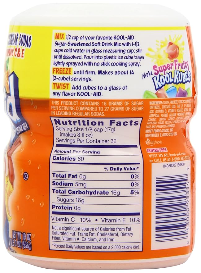 Kool-Aid Drink Mix, Sugar Sweetened Orange, 19-Ounce Container (Pack of 4)