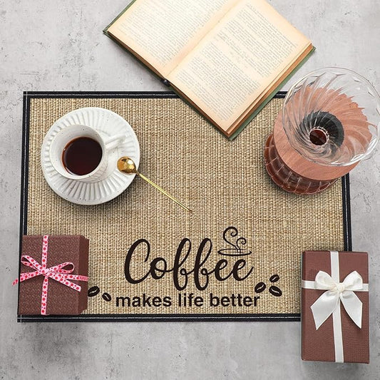 Cunhill 2 Pieces Coffee Bar Mat,Coffee Bar Accessories 20 x 14 Inch Coffee Bar Decoration Coffee Placemats for Coffee Machine, Coffee Bar, Countertops,Coffee Station Accessories(Cute Style)