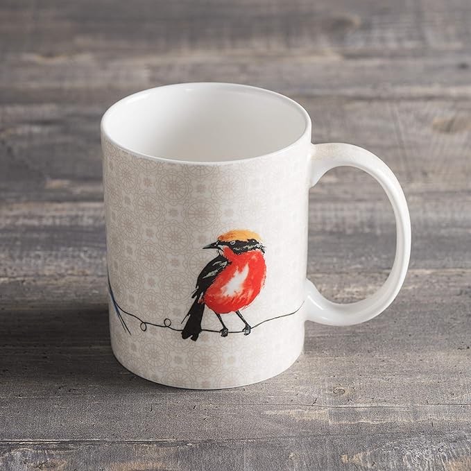 Maison d' Hermine Coffee Mug with Handles Fine Bone China Mugs Pack of One Tea Cups for Hot Beverages Cappuccino Latte Home Restaurant Office Perfect for Gift (Birdies On Wire - Nuthatch, 15 Ounce)