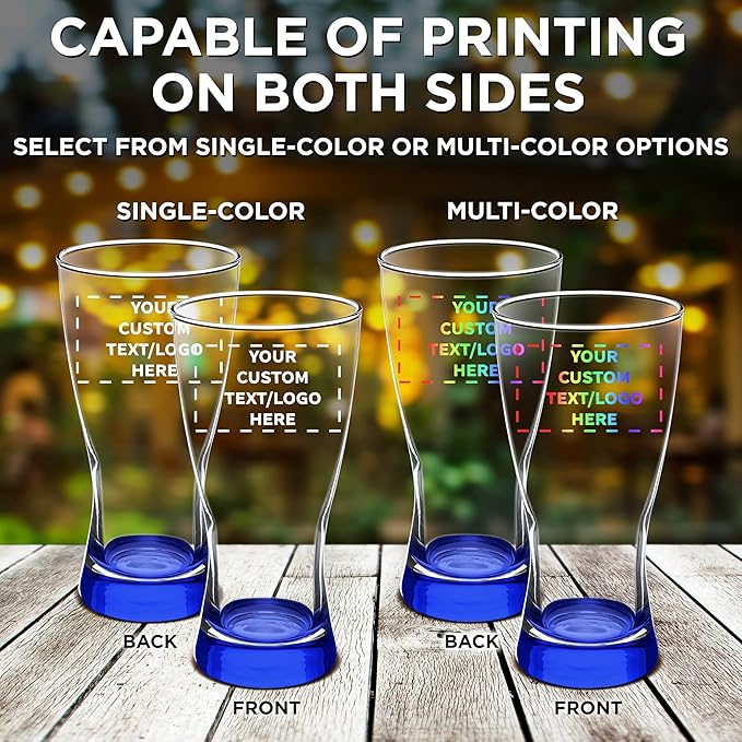 Custom Pilsner Glasses 13.25 oz. Set of 12, Personalized Bulk Pack - Made in the USA, Perfect for Hotels, Restaurants, Bars and Even Party Favors - Blue