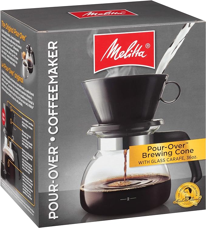Melitta Pour-Over Coffee Brewer W/ Glass Carafe, Holds 6 - 6 Oz Cups, Black