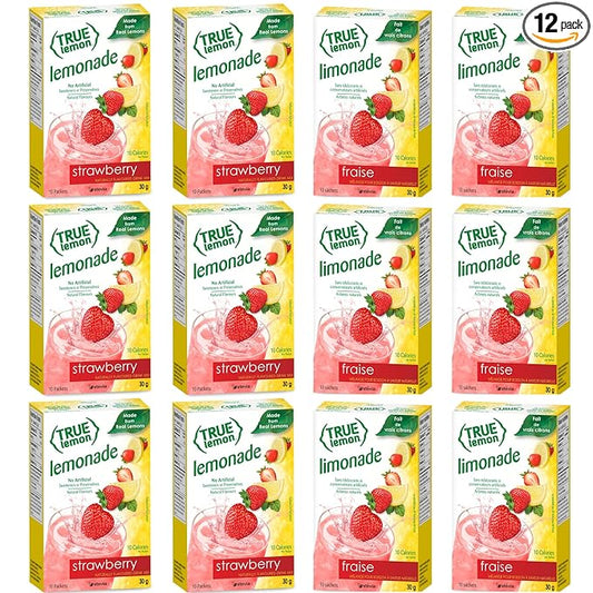 True Lemon Strawberry Lemonade 10ct (Pack of 12) - Drink Mix - No Artificial Sweeteners, Low Calorie - Powdered Drink Mixes & Flavors - Water Flavor Packets & Water Enhancer with Stevia