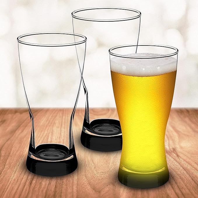 DISCOUNT PROMOS Pilsner Glasses 13.25 oz. Set of 12, Bulk Pack - Made in the USA, Perfect for Hotels, Restaurants, Bars and Even Party Favors - Black