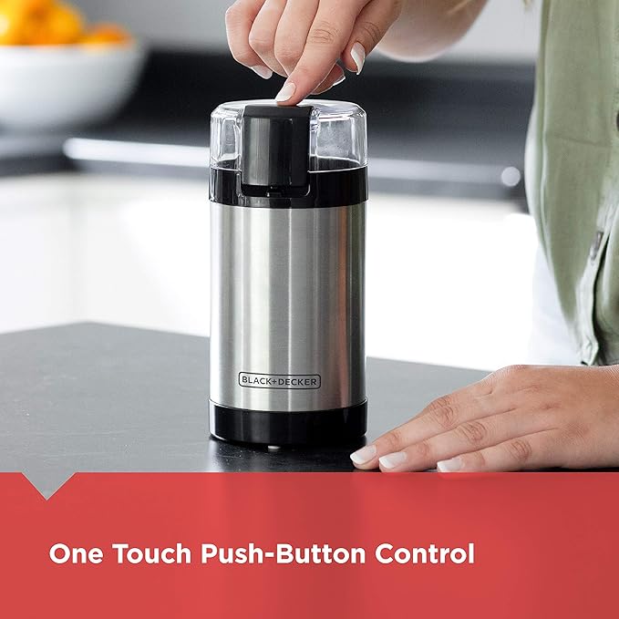 BLACK+DECKER Touch Coffee Grinder,2/3 Cup Coffee Bean Capacity,Spice Grinder,Touch Push-Button Control -150 Watts -Stainless Steel Blades,(Pack of 4)