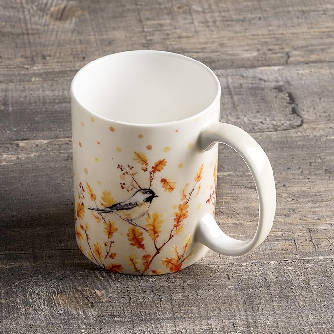 Maison d' Hermine Coffee Mug with Handles Fine Bone China Mugs Pack of One Tea Cups for Hot Beverages Cappuccino Latte Home Restaurant Office Perfect for Gift (Oak Leaves - Jaya & Friends, 12 Ounce)