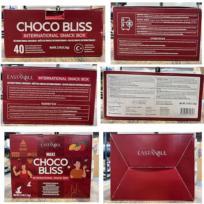 Eastanbul International Snack Box, 40 Chocolate Assortment Bars, Turkish Exotic Snacks, Foreign Exotic Candy Box of Assorted Chocolate for Adults and for Kids, Gift for Holidays & Birthdays
