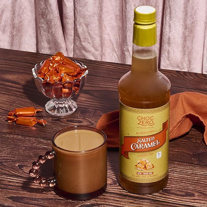 ChocZero Sugar Free Coffee Syrup, Salted Caramel Flavor, Simple Syrup Drink Mix, Salted Caramel Cocktails, Protein Shakes & Baking, Gluten Free, All Natural, 25.4 Ounces (Pack of 1)